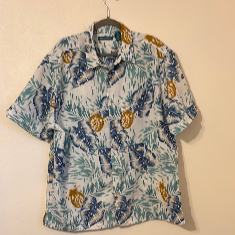 Cubavera Pineapple Print Casual Hawaiian XL Shirt - Blue, Green, Gold